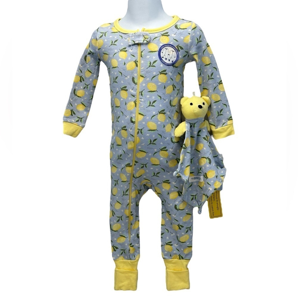 Max & Olivia Mini Baby Long Sleeve Lemon Print Pajamas  - Blue Yellow - 18 mo